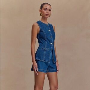 Meshki Abel Denim Button-Up Top and Shorts Set (S)